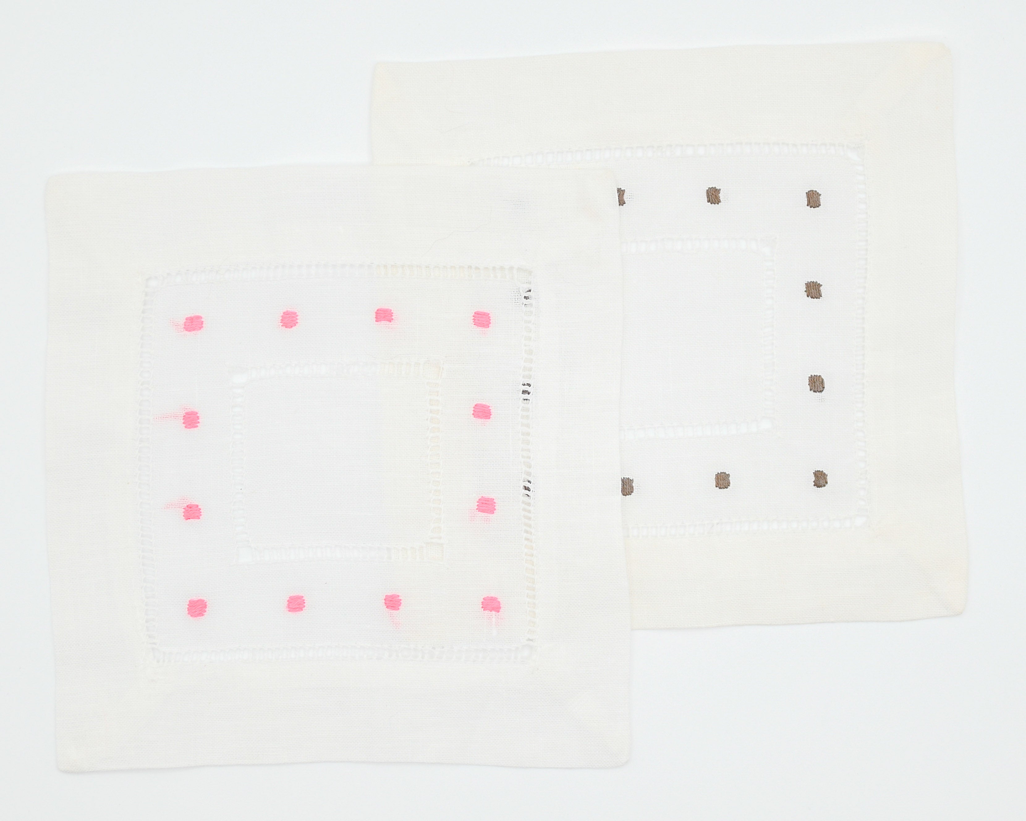 Hemstitch and Contrasting Dot Cocktail Napkins