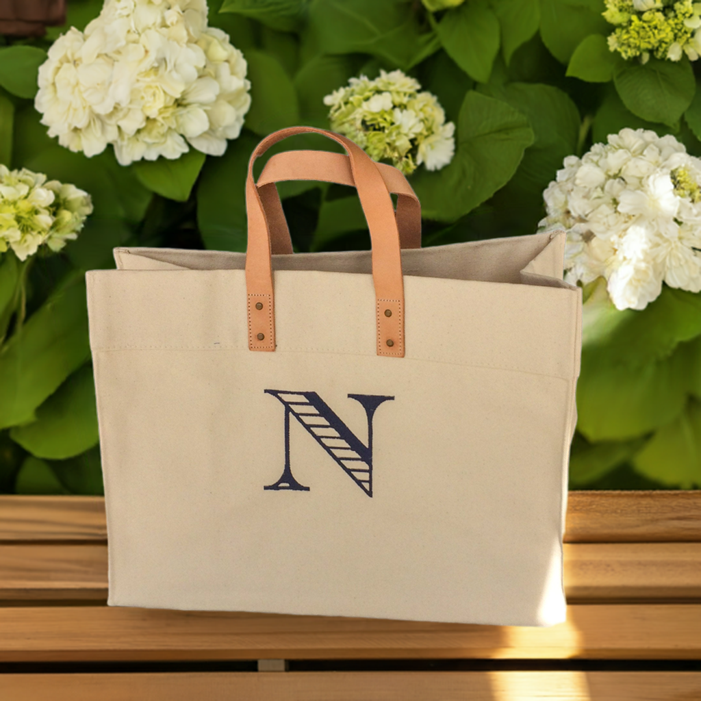 Canvas tote w/ leather handles - large
