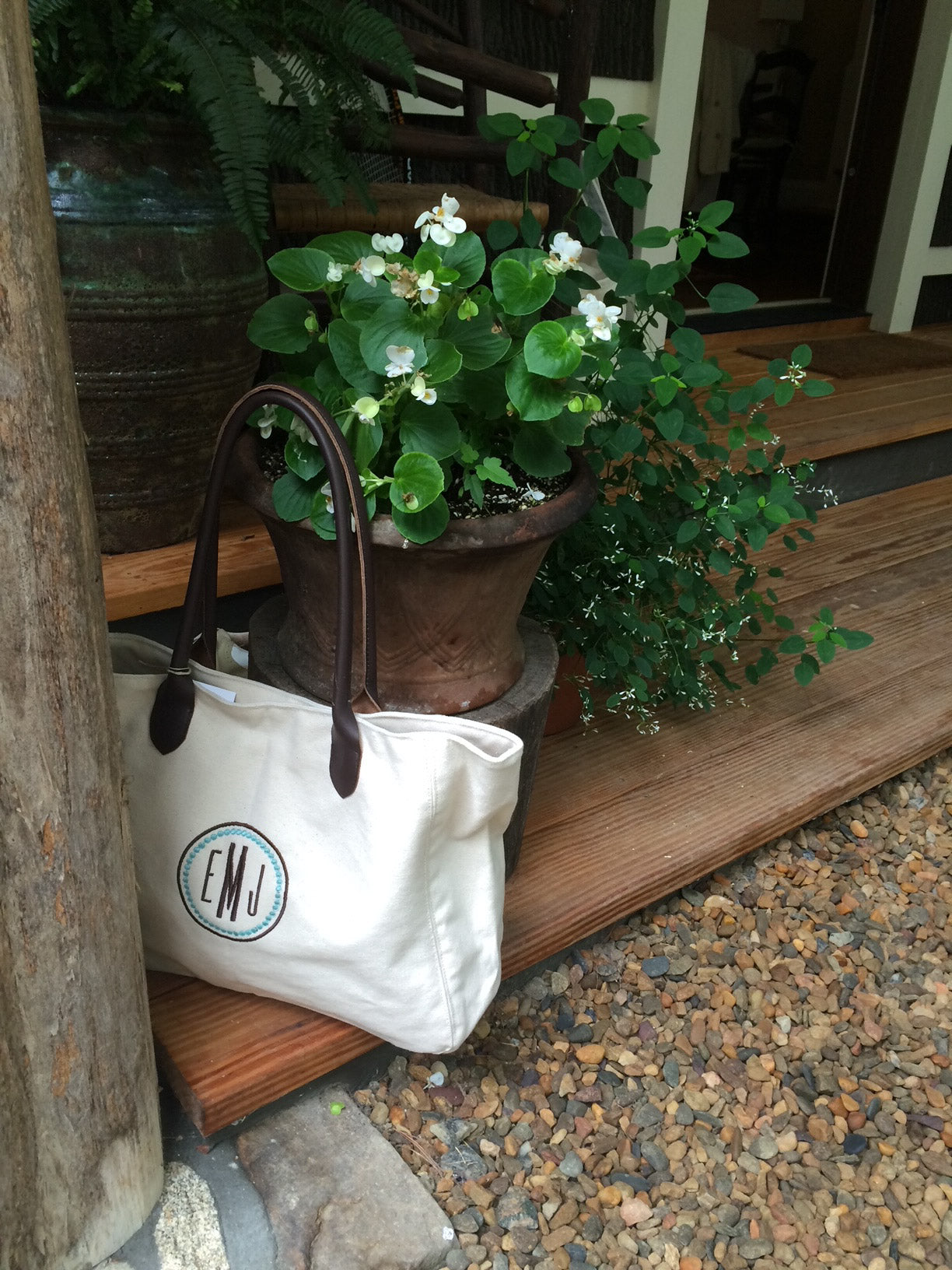 Canvas and Leather Handbag Tote