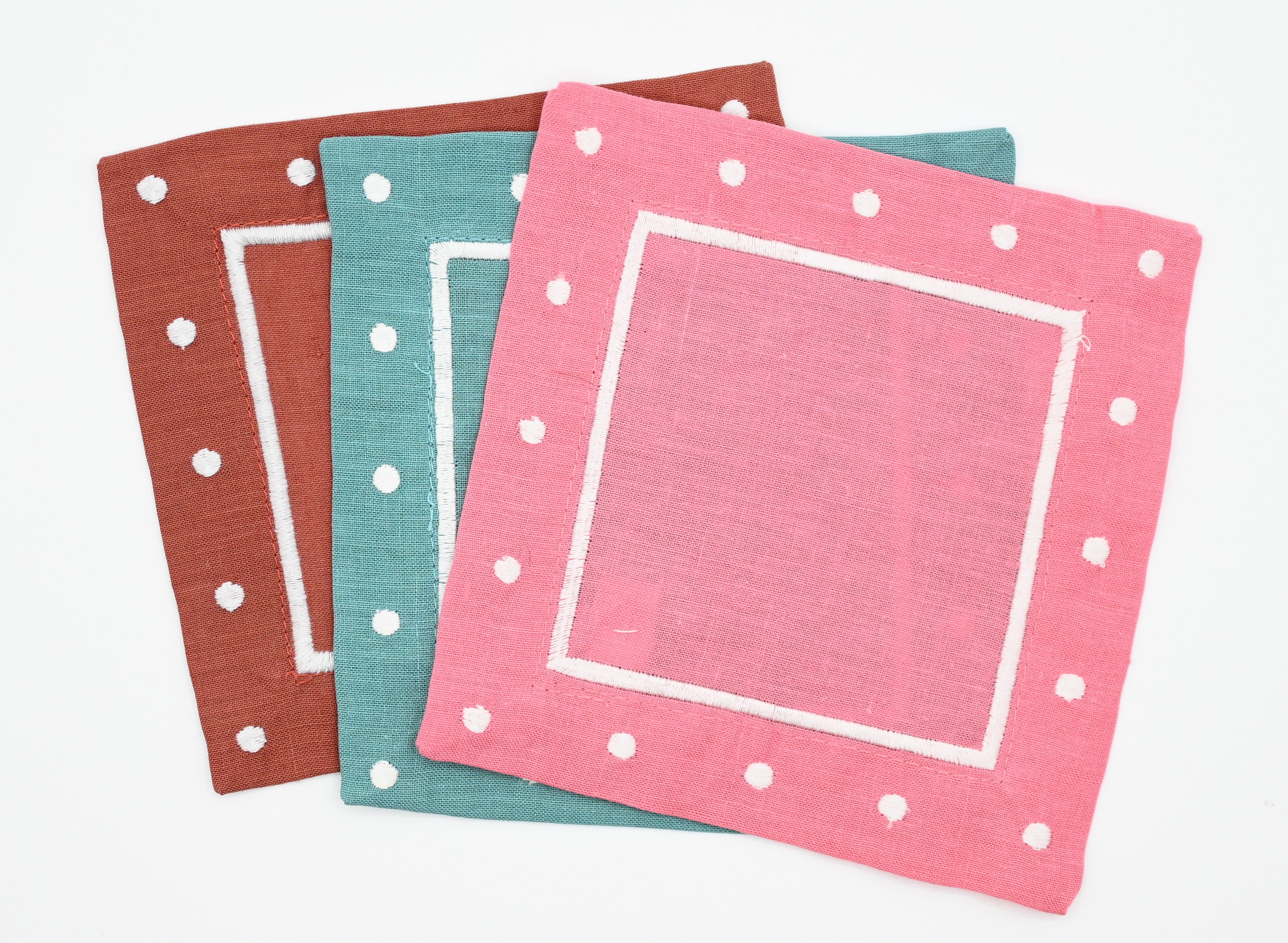 Colored Cocktail Napkins w/ White Hem & Dots