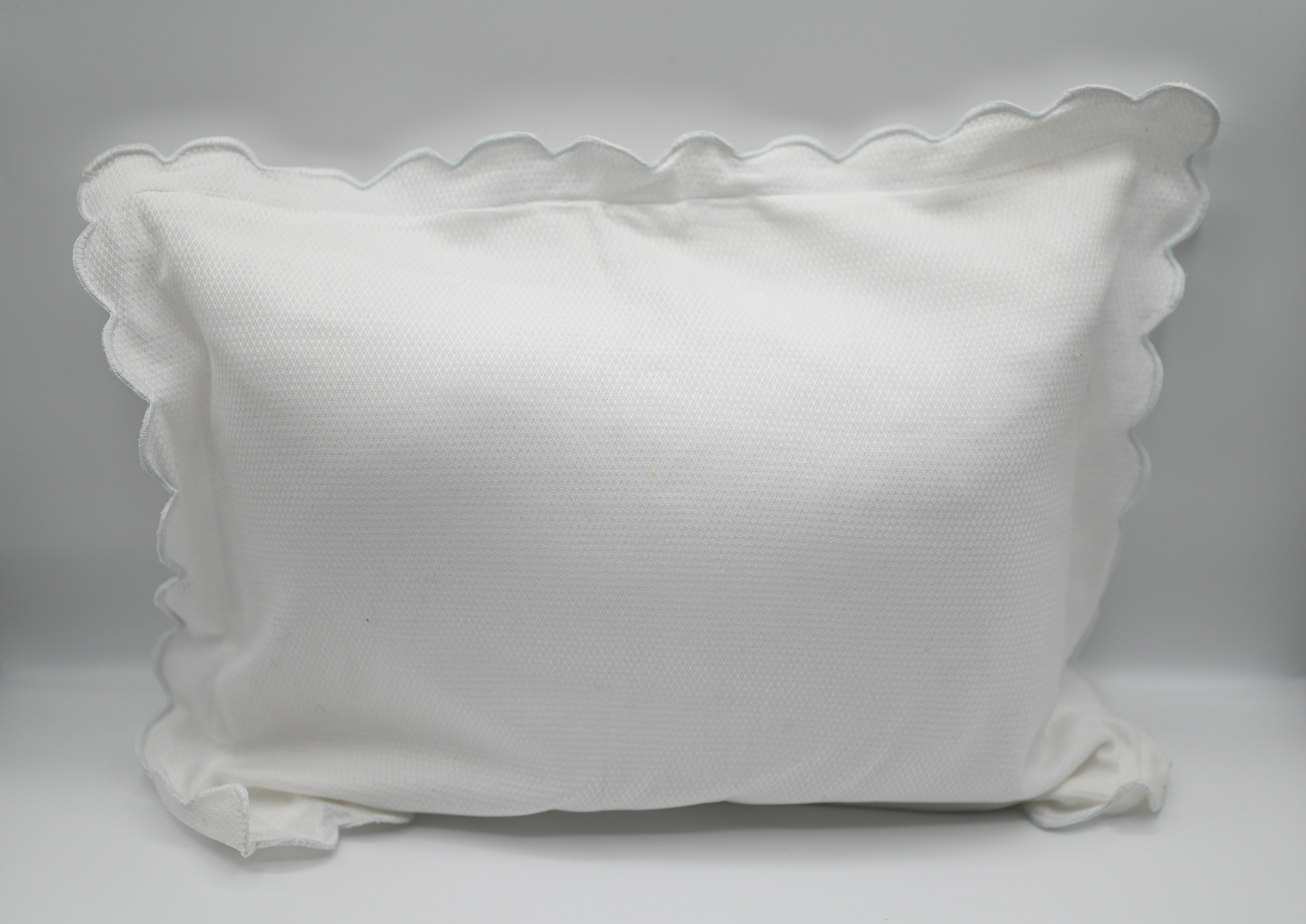 Boudoir Pique Pillow w/ Lt Blue Scallop Trim