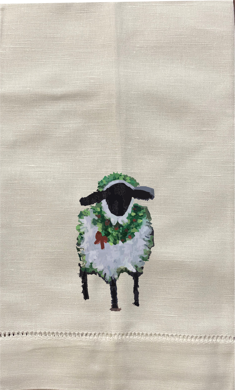 Hand towel Sheep with Wreath by Robin