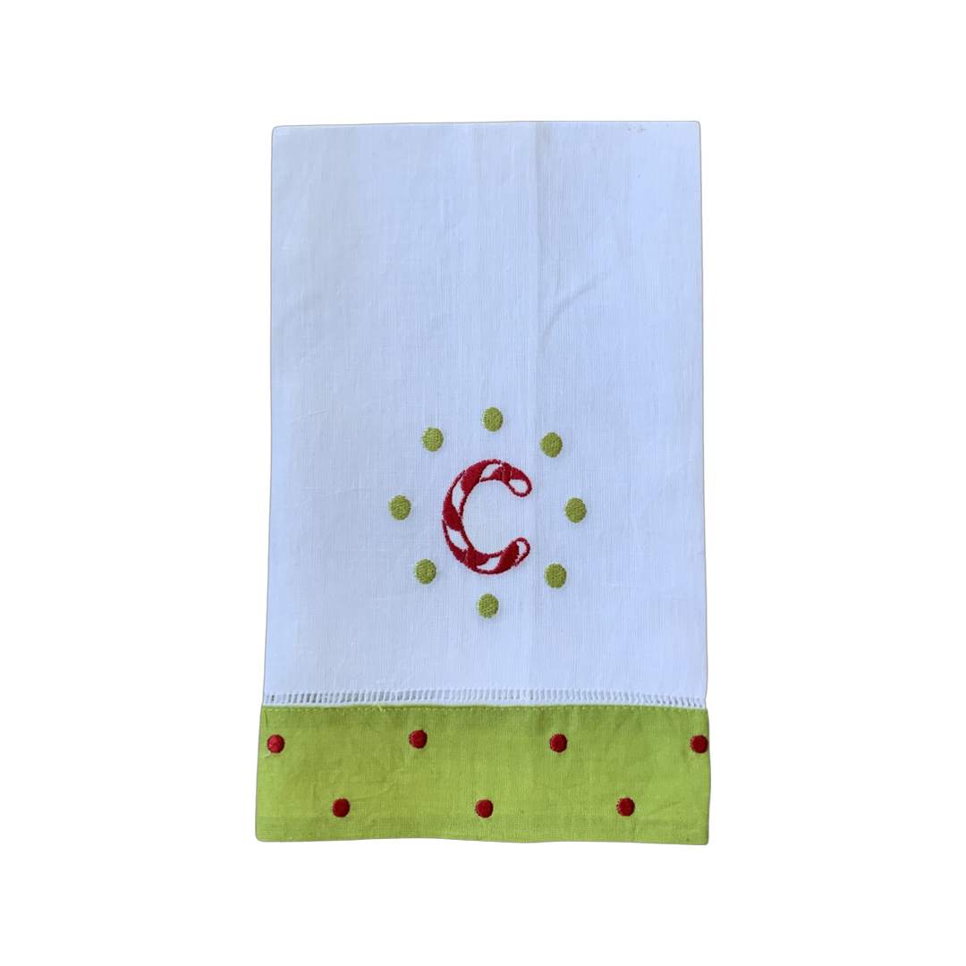 Handtowel with Lime Border and Red Dots