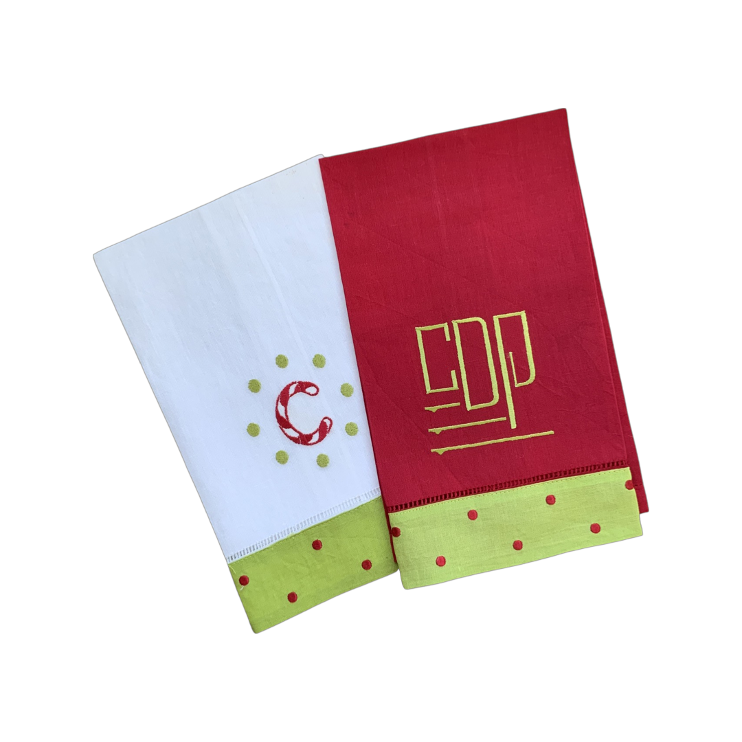 Handtowel with Lime Border and Red Dots