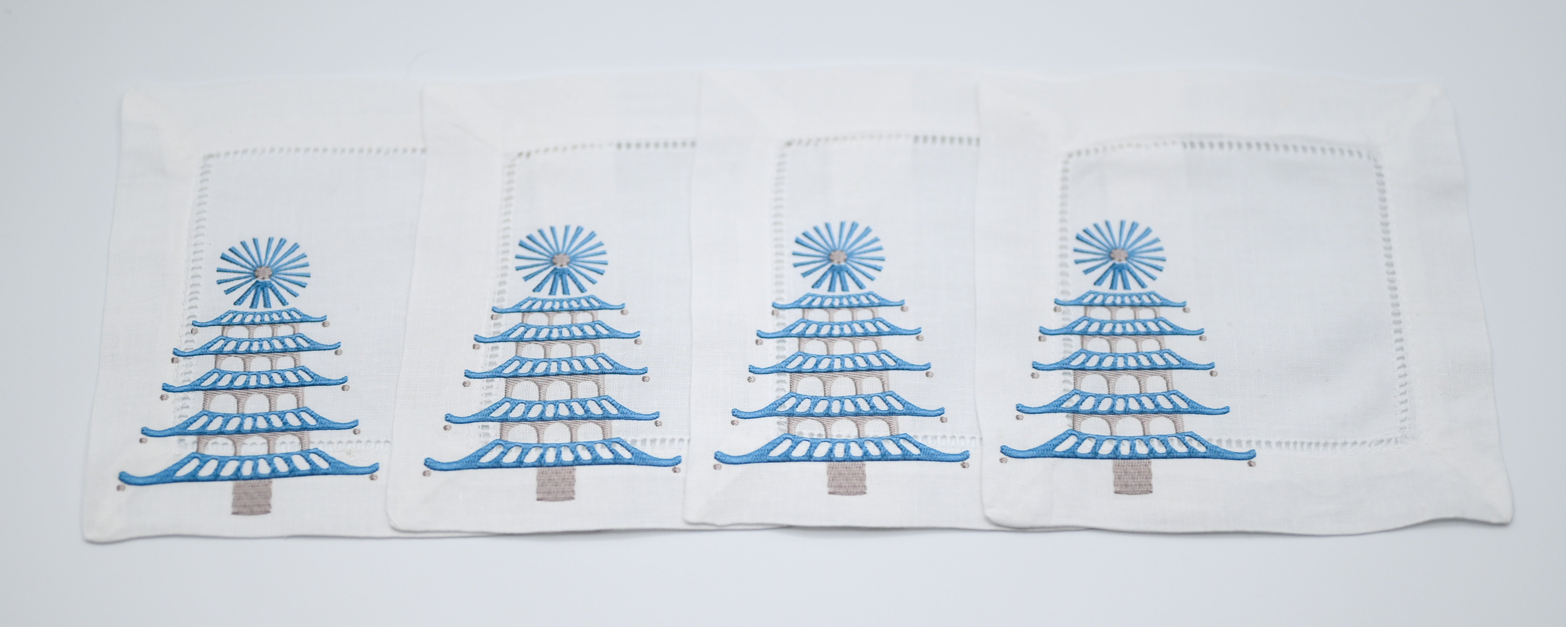 Blue/Grey Pagoda Bespoke Printed Cocktail Napkins