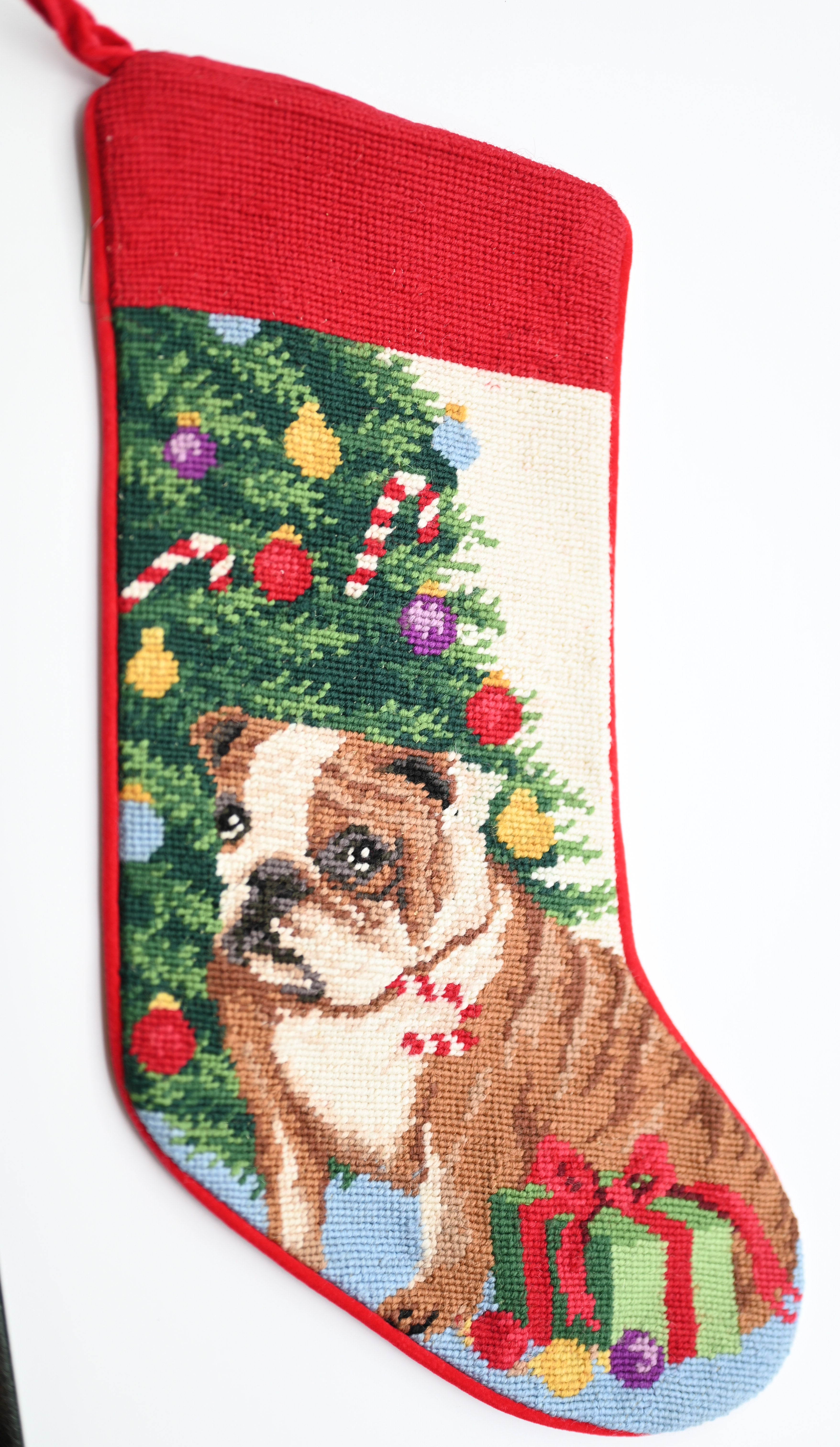 Bulldog Needlepoint Stocking