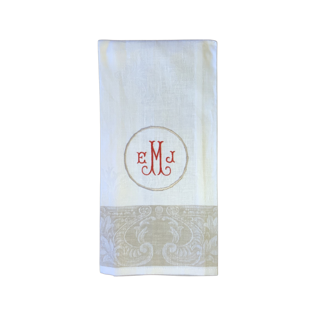 Linen Guest towel with khaki damask